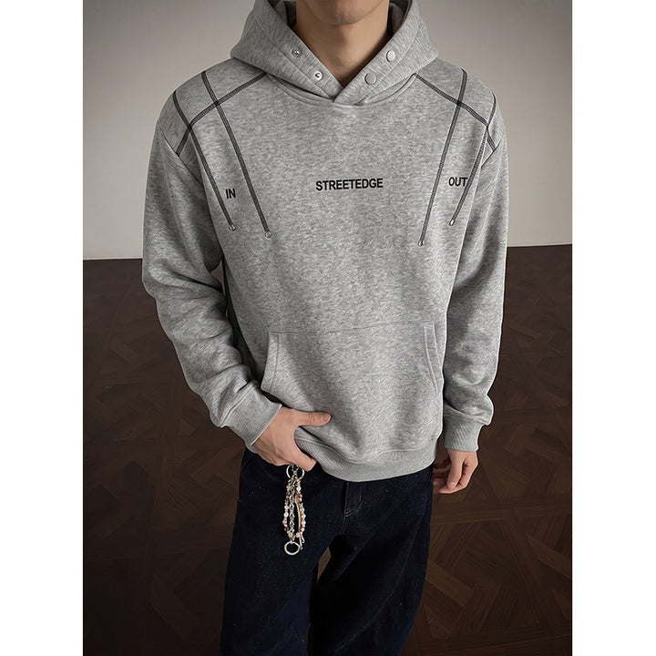 Herren Streetwear-Kapuzenpullover mit Nietenösen und Kontrastkordeln Drune