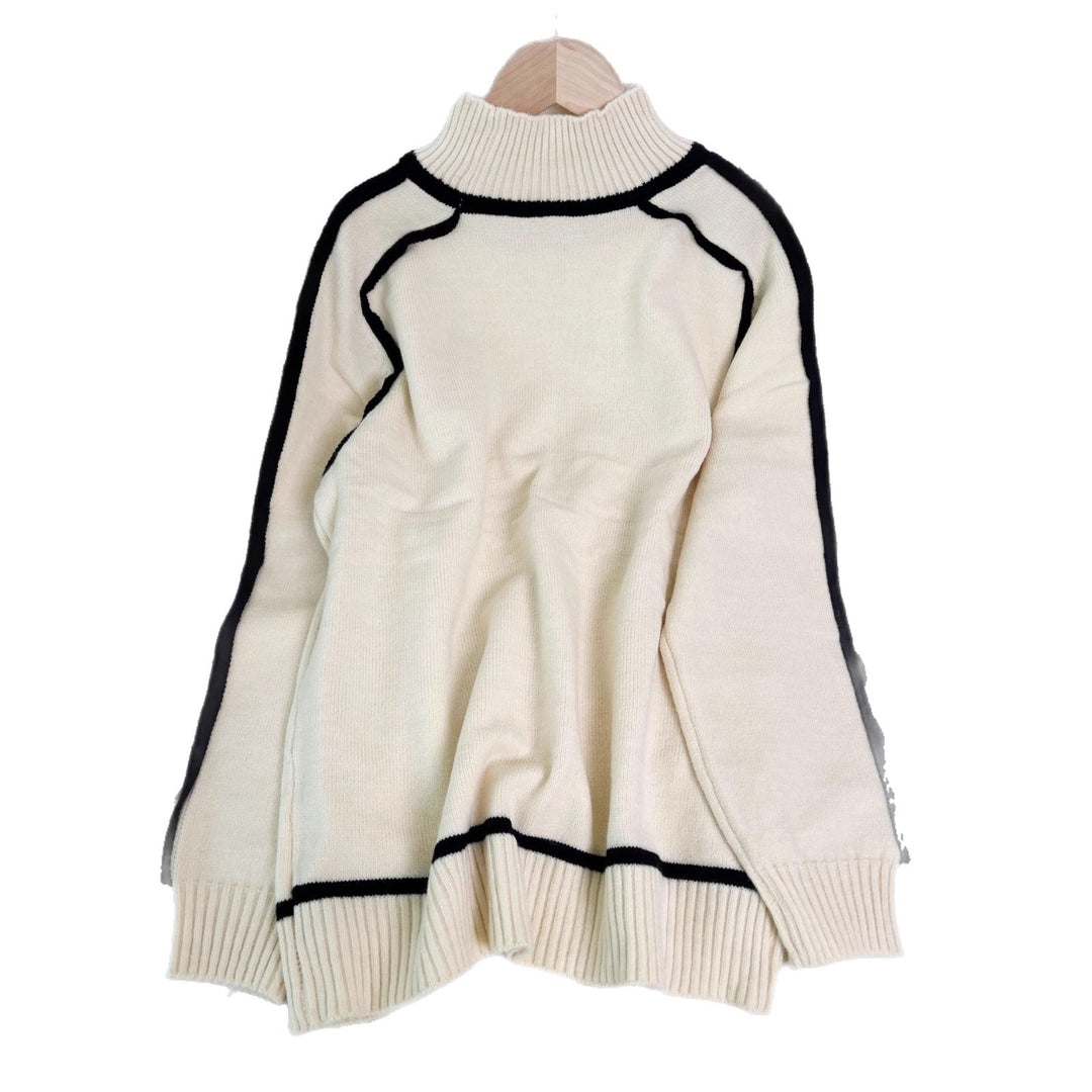 Damen modischer Rollkragenpullover mit kontrastierendem Saum Drune