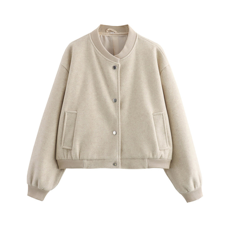 Damen Oversize-Bomberjacke aus Wollmix mit Druckknopfverschluss und geripptem Saum Drune