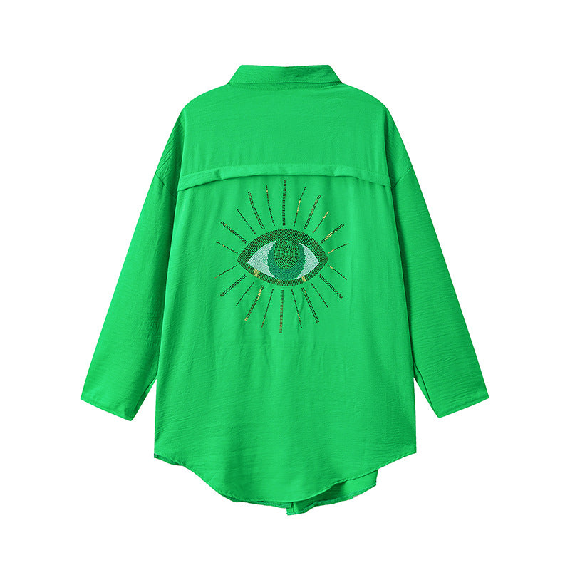 Damen Langarm-Hemdjacke mit auffälligem Augenprint Drune