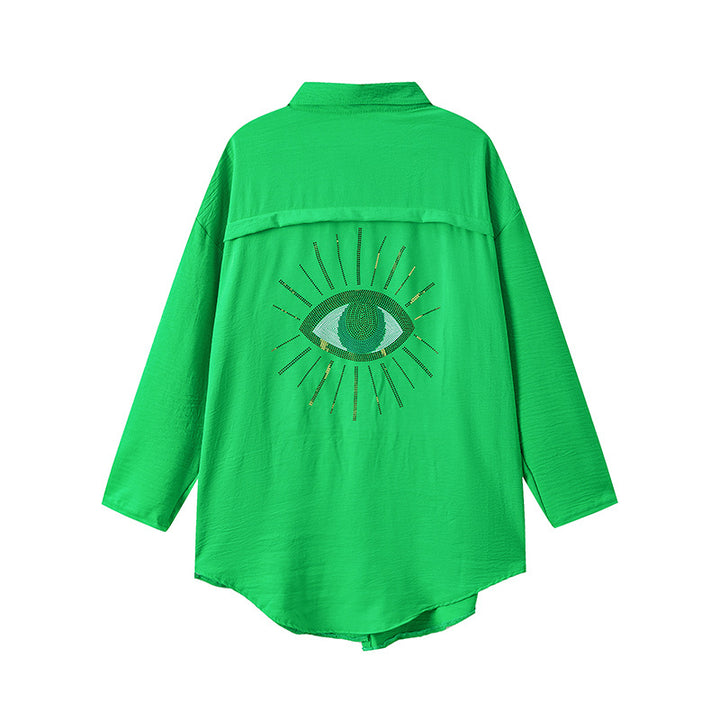 Damen Langarm-Hemdjacke mit auffälligem Augenprint Drune