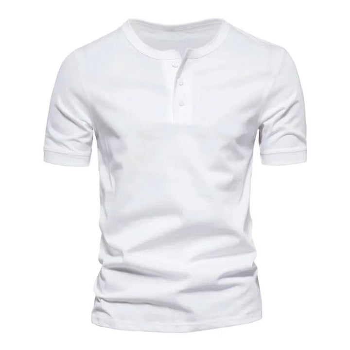 Herren nan tailliertes Kurzarm-Henleyshirt aus Baumwollmix mit Knopfleiste Drune