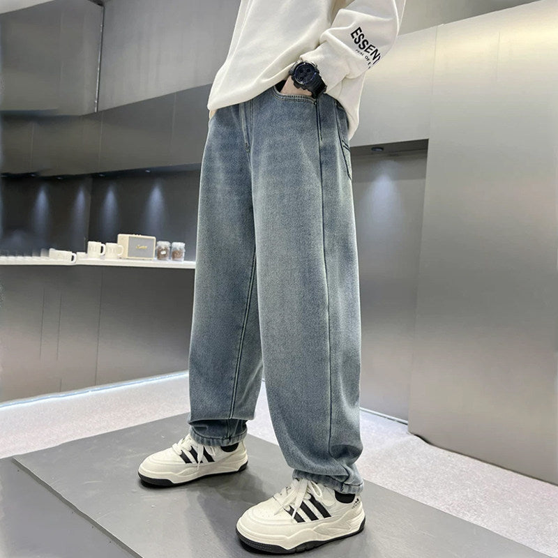 Unisex modische weite Jeanshose mit elastischem Bund Drune