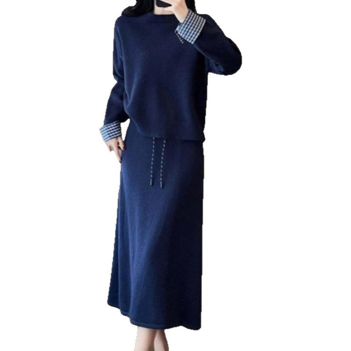 Damen Elegantes Strickkleid mit abnehmbarem Blusenkragen und Tunnelzug Drune