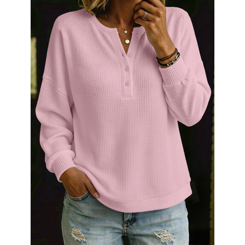 Damen Waffelstrick-Henleypullover mit Oversize-Schnitt Drune