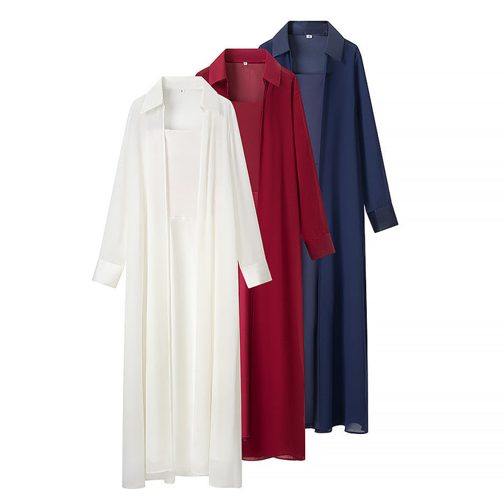 Damen Langer Chiffon-Überwurfmantel mit integriertem Cami-Kleid Drune