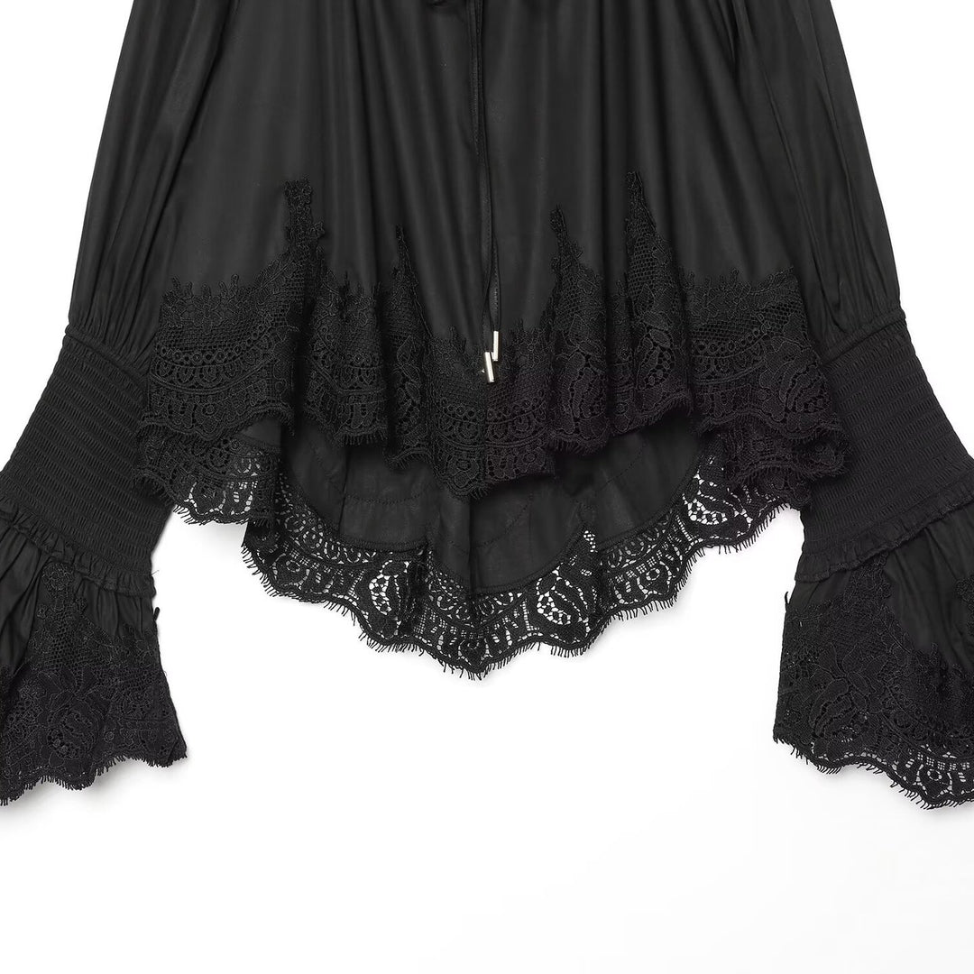 Damen Romantische Bluse mit Volantkragen, Glockenärmeln und Spitzenbesatz Drune