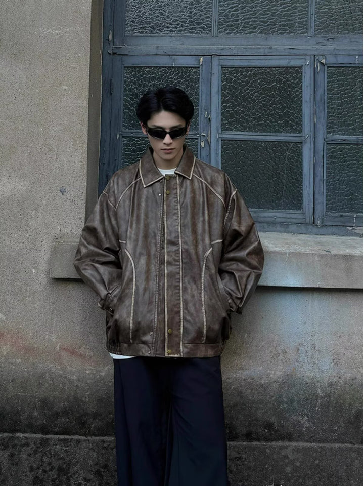 Vintage-Motorradjacke aus Leder im Used-Look