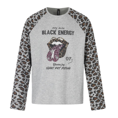 Damen Lässiges Langarmshirt mit Raglanärmeln, Leoparden-Ärmeln und Statement-Print Drune
