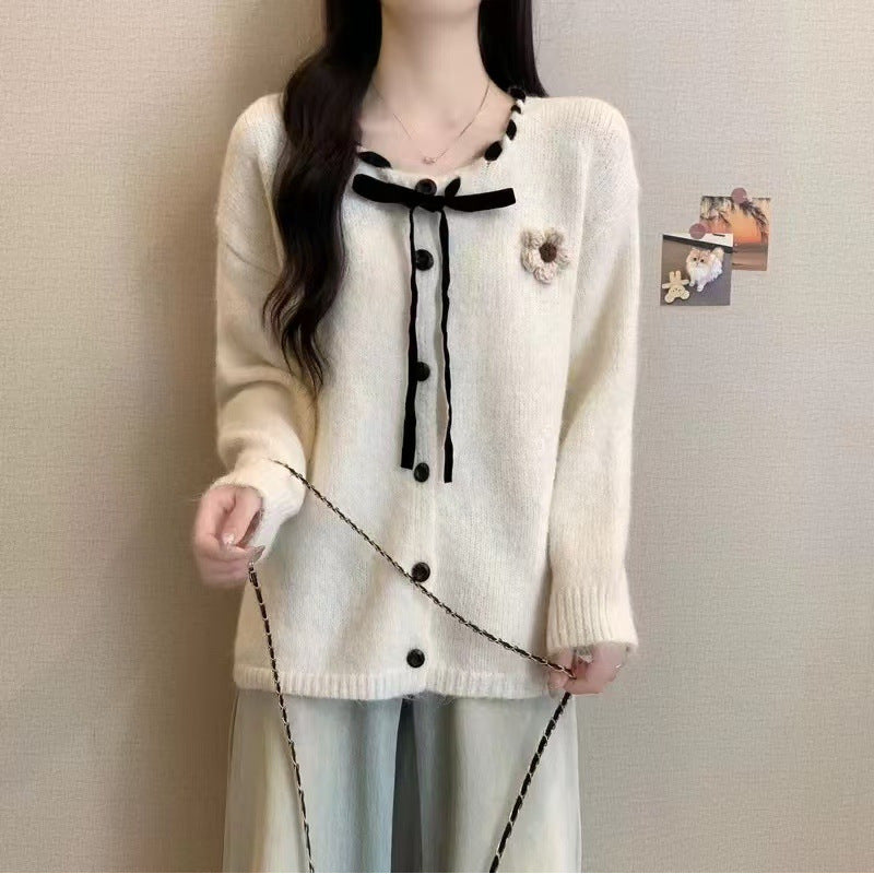 Damen Kuscheliger Cardigan mit modischem Kragen und Knopfdetails Drune