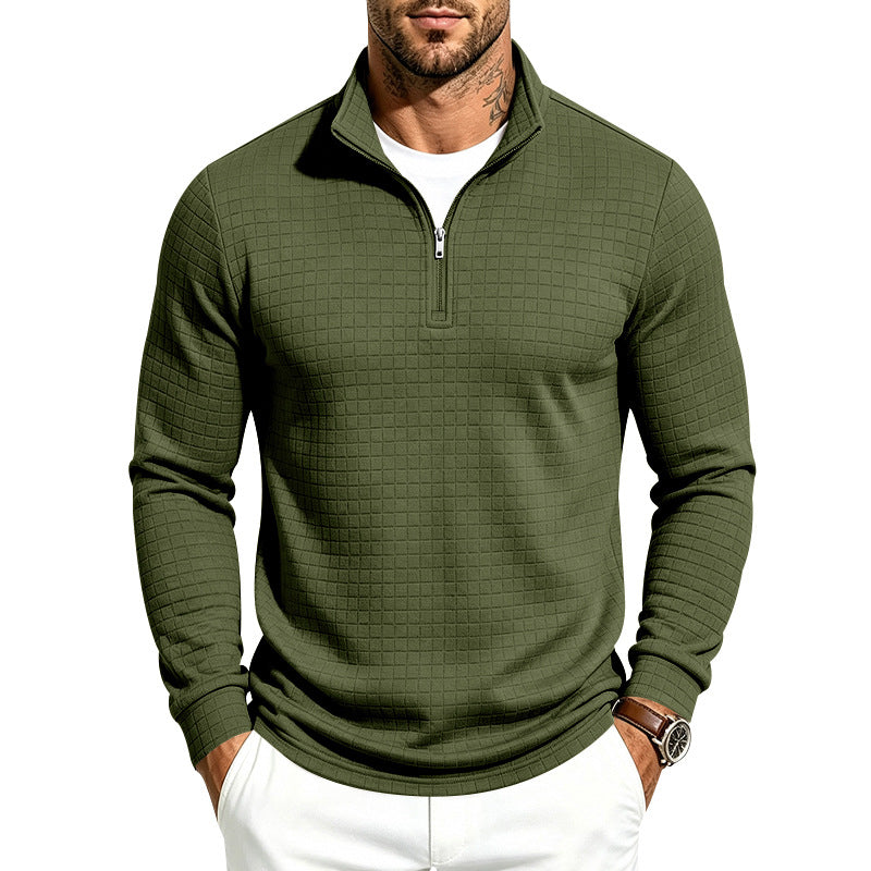 Herren Slim-Fit Pullover mit halbem Reißverschluss und geprägter Quadratstruktur Drune