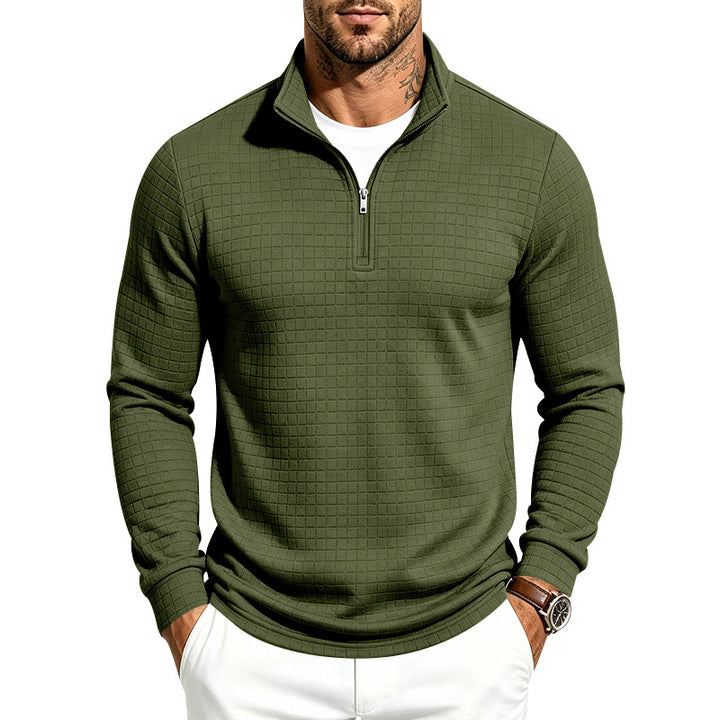 Herren Slim-Fit Pullover mit halbem Reißverschluss und geprägter Quadratstruktur Drune