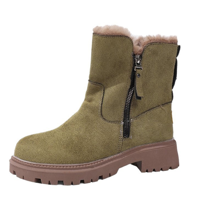 Damen Gefütterte Wildlederoptik Stiefeletten mit Teddyfutter, seitlichem Reißverschluss und profilierter Gummisohle Drune