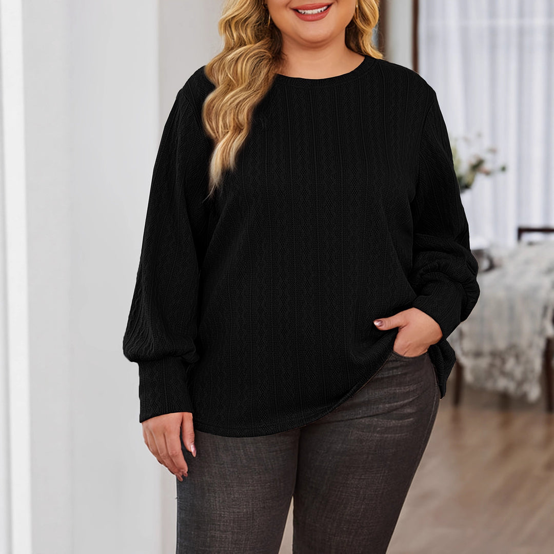 Damen Texturierter Oversize-Strickpullover mit Rundhalsausschnitt und Ballonärmeln Drune