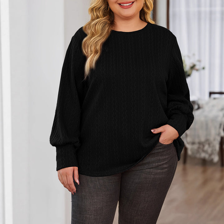 Damen Texturierter Oversize-Strickpullover mit Rundhalsausschnitt und Ballonärmeln Drune
