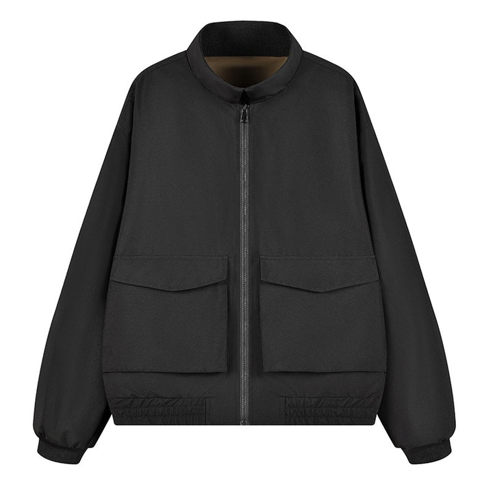 Herren Boxy Utility‑Bomberjacke mit großen Pattentaschen, Stehkragen & Reißverschluss Drune