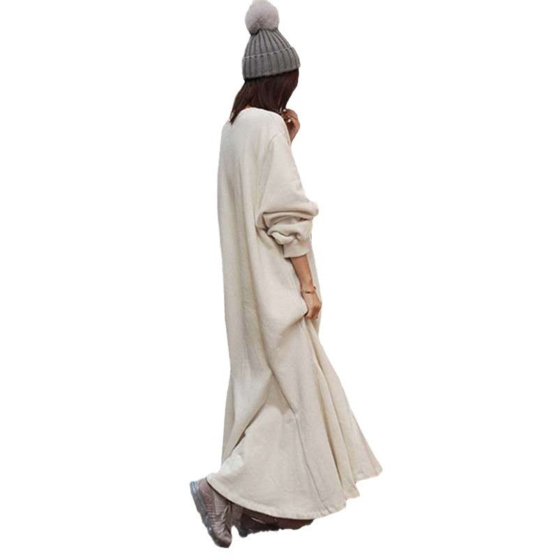 Damen Thermo-Maxi‑Fleecekleid mit Oversize‑Silhouette, Rundhals und Teilungsnähten Drune