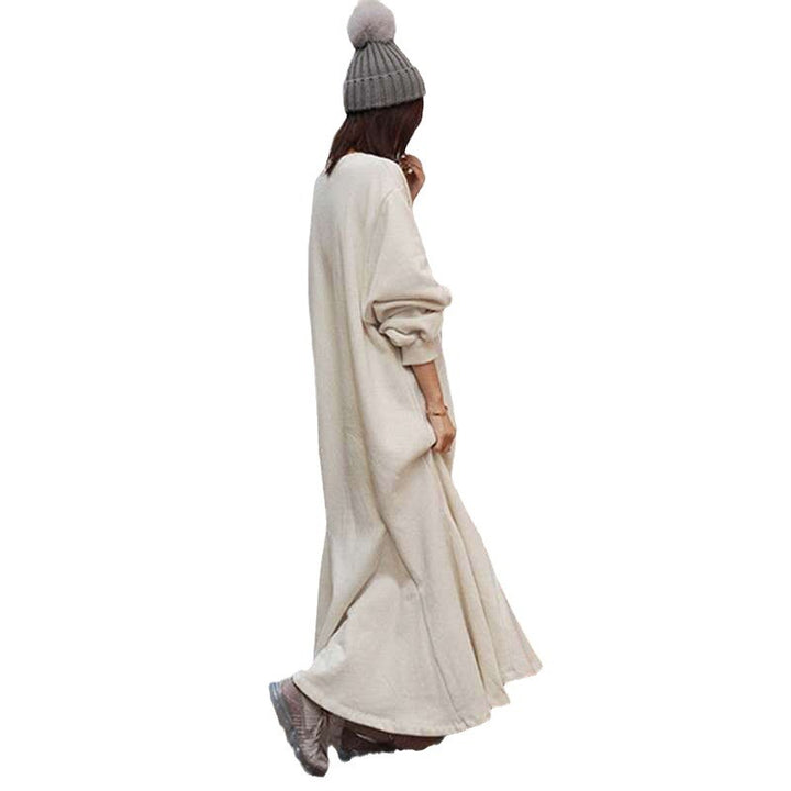 Damen Thermo-Maxi‑Fleecekleid mit Oversize‑Silhouette, Rundhals und Teilungsnähten Drune