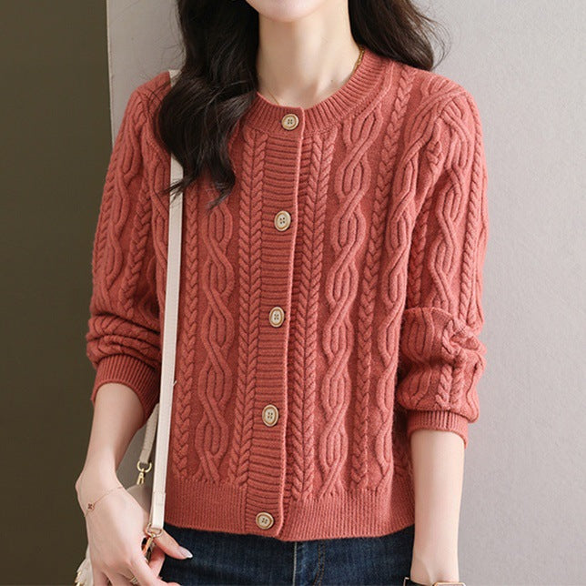 Damen Knopf-Strickjacke mit Zopfmuster Drune