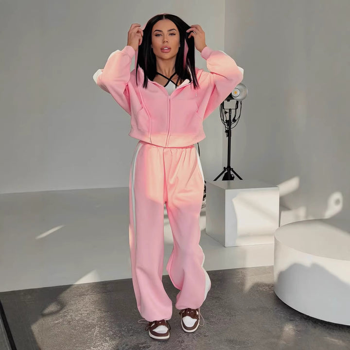 Damen sportliches Freizeit-Set mit modernem Hoodie und bequemer Jogginghose Drune