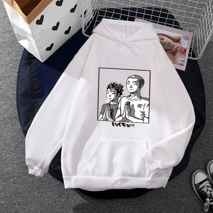 Damen nan weicher Kapuzenpullover mit großflächigem Manga-Panelprint und Kängurutasche Drune