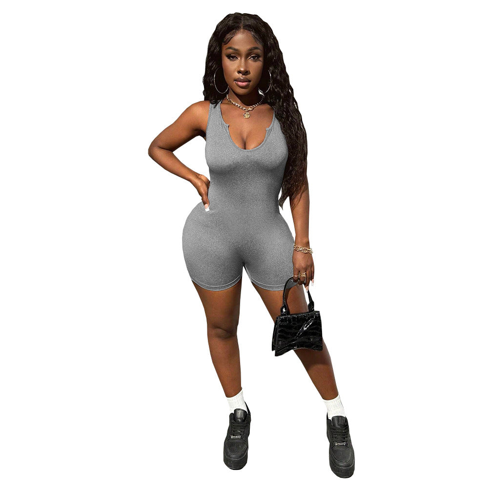 Damen Sportlicher Overall mit tiefem V-Ausschnitt und figurbetontem Schnitt Drune