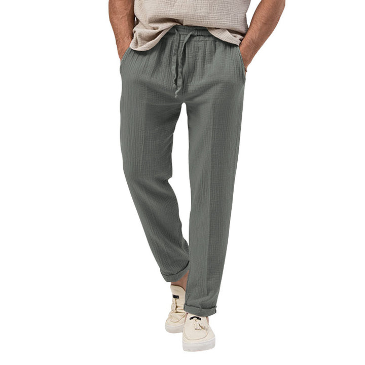 Herren entspannte Crinkle-Freizeithose mit Elastikbund Kordelzug geradem Bein und Eingrifftaschen Drune
