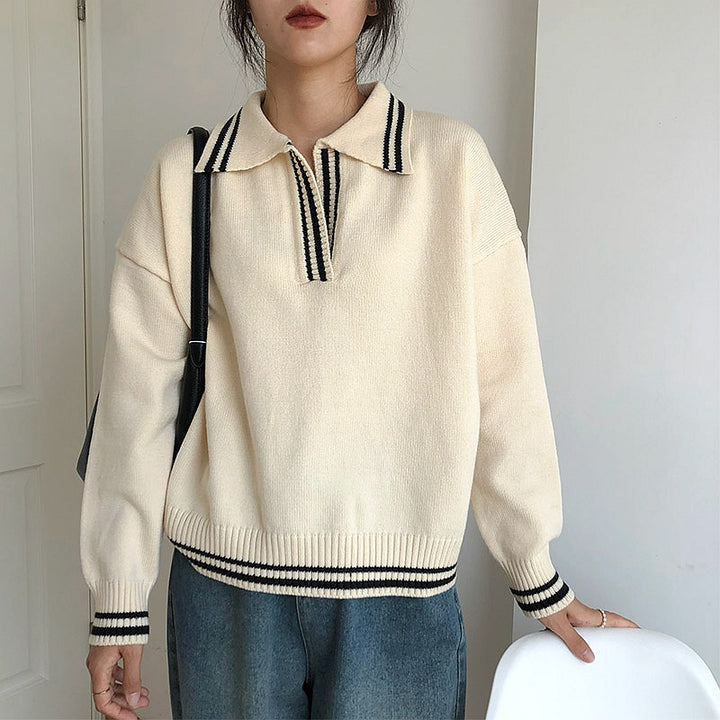 Damen Freizeitpullover mit klassischem Kragen und elastischen Bündchen Drune