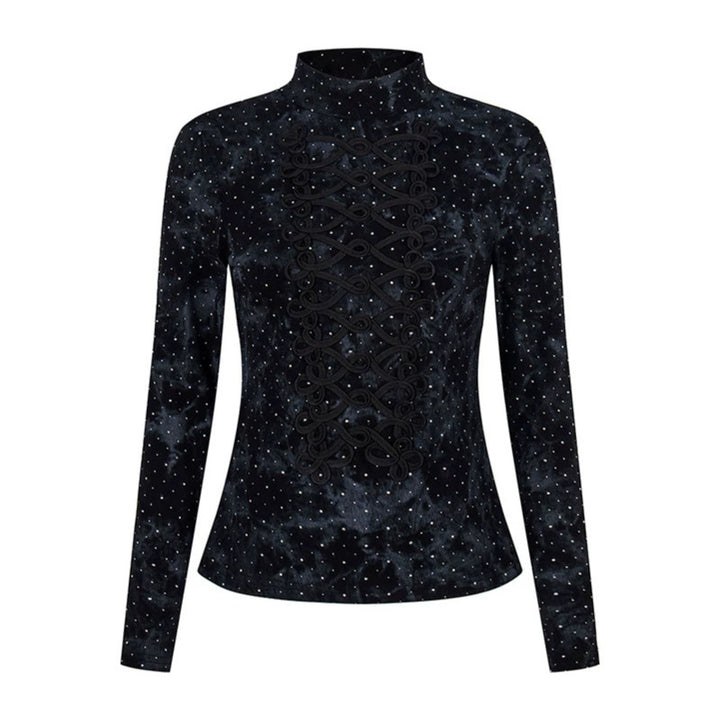 Damen Langarm-Shirt mit Stehkragen und dekorativer Kordel‑Applikation Drune