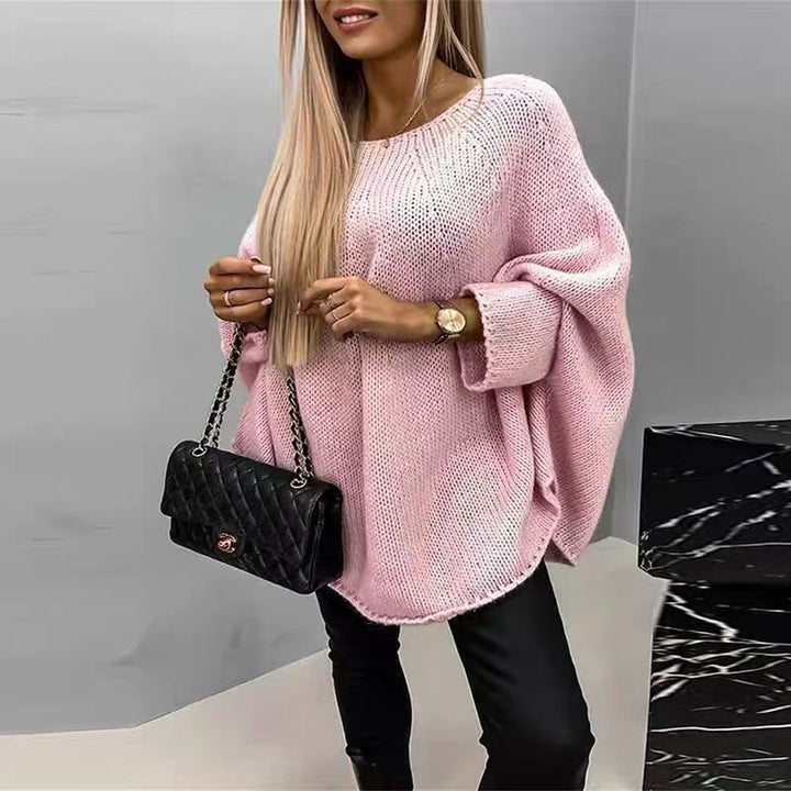 Damen lässiger Strickpullover mit weitem Schnitt und überschnittenen Ärmeln Drune