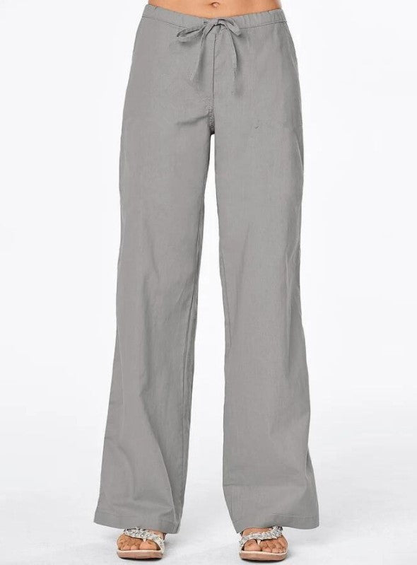 Damen weit geschnittene Leinenhose mit verstellbarem Bund und praktischen Taschen Drune