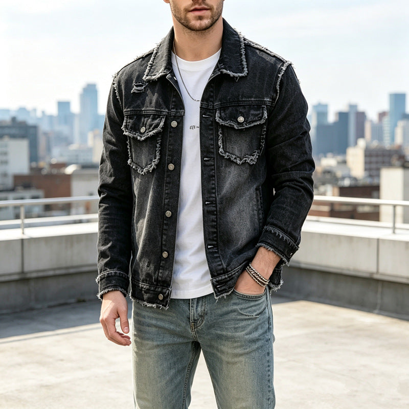 Herren Modische Jeansjacke mit Fransen Drune