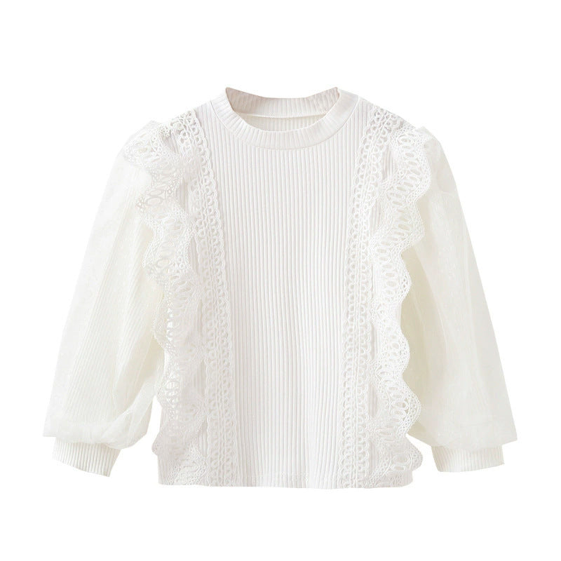 Mädchen elegante Rüschenbluse mit transparenter Tüllverzierung Drune