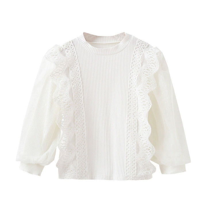 Mädchen elegante Rüschenbluse mit transparenter Tüllverzierung Drune