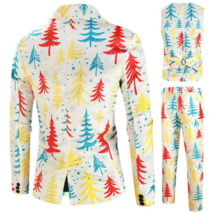 Herren Dreiteiliger Anzug mit festlichem Tannenbaum‑Print, tailliertes Sakko, Weste & Hose Drune