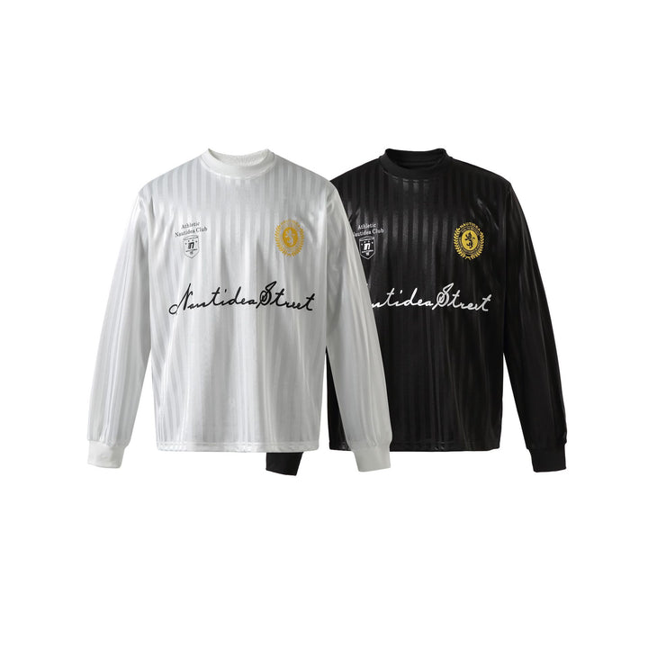 Unisex Langarm-Sporttrikot im Retro‑Fußballstil mit Stehkragen und gestreifter Jacquardstruktur Drune