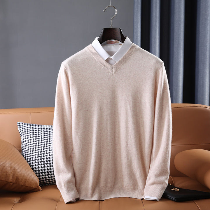 Herren Slim-Fit Rundhalspullover aus feinem Kaschmir-Mix mit dezenter Rippenkante Drune