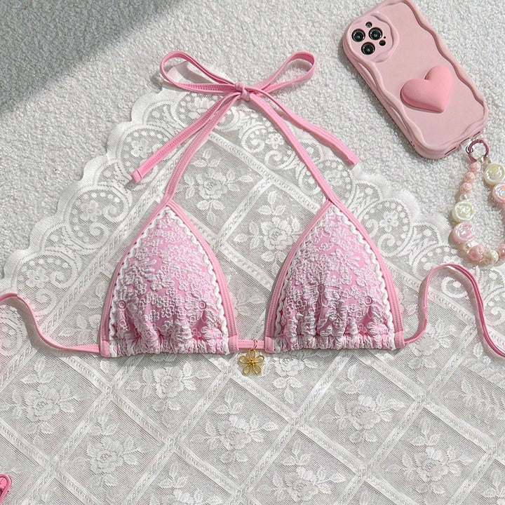Damen Spitzenverzierte Triangel-Bikini Drune