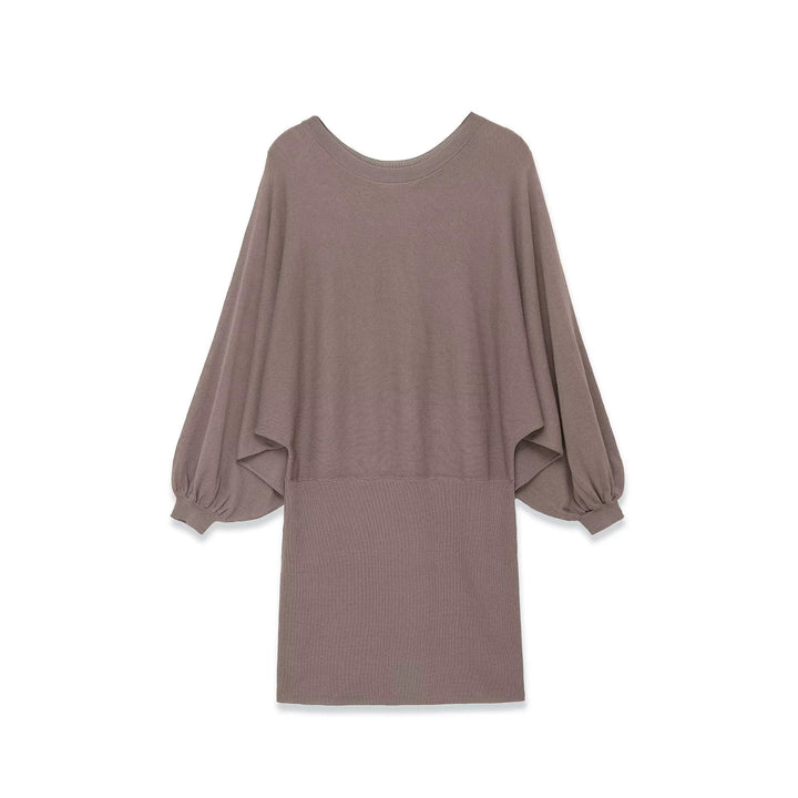 Damen Strickkleid mit überschnittenem Fledermaus-Poncho und Ballonärmeln Drune
