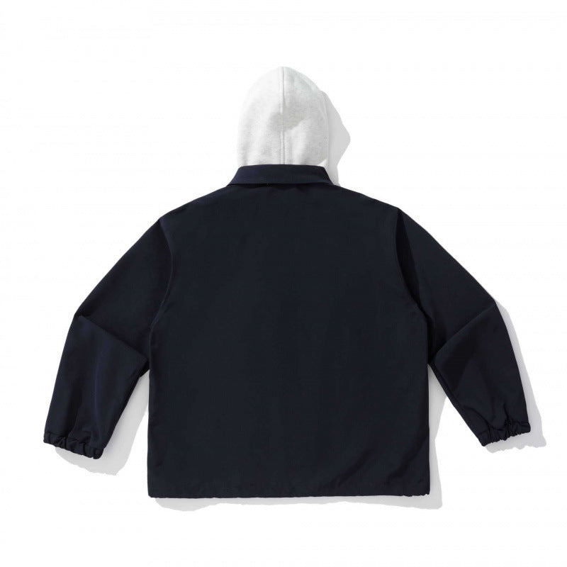 Unisex Zweilagige Overshirt Jacke mit angenähter Fleecekapuze und Druckknopfleiste Drune