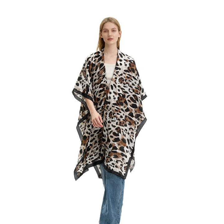 Damen Viskoseleichter Kimono-Überwurf im Oversize-Schnitt mit Leopardenjacquard Drune