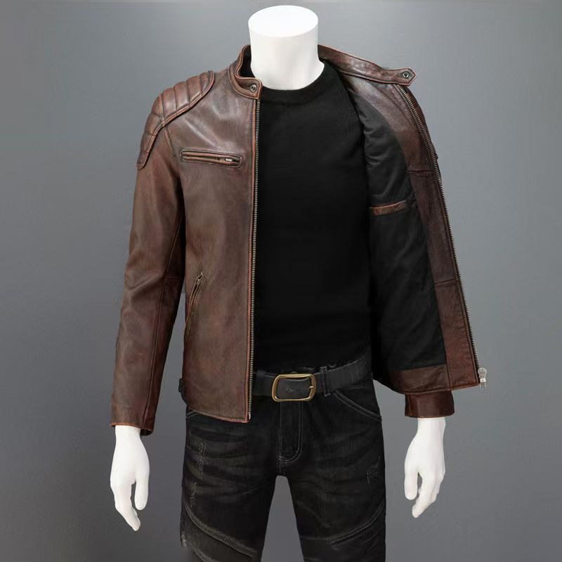 Herren Lederjacke im Fieldjacken-Schnitt mit aufgesetzten Brusttaschen Drune
