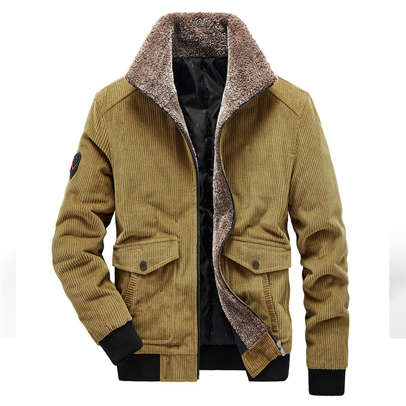 Herren Kord-Fieldblouson mit Sherpa-Innenfutter, Stehkragen und aufgesetzten Pattentaschen Drune
