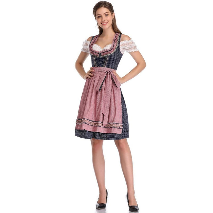 Damen nan traditionelles Dirndlkleid mit Herzausschnitt, korsettähnlicher Schnürung und kariertem Schürzenrock Drune