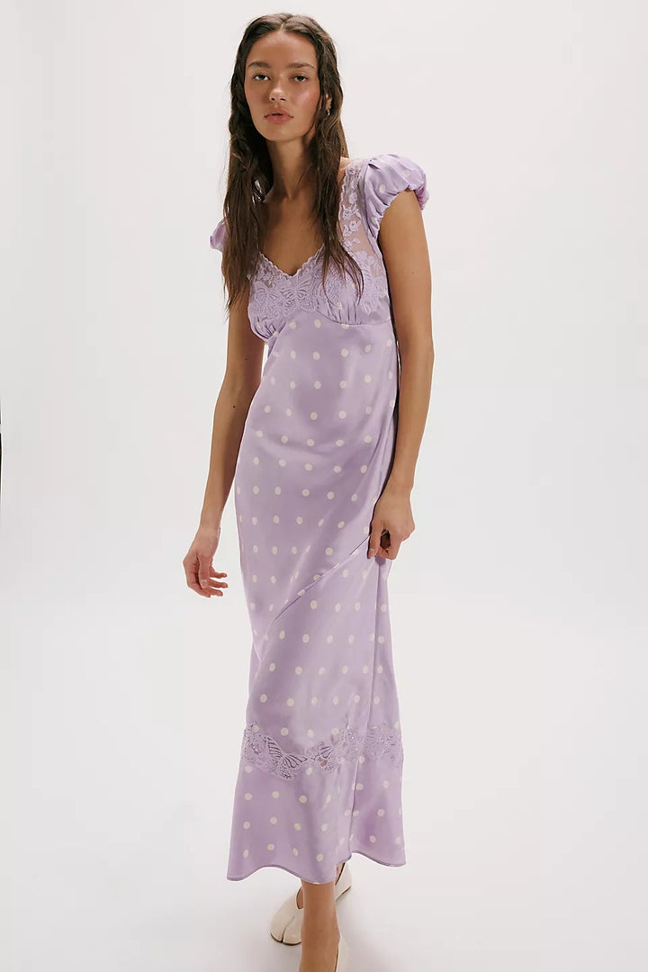 Damen Elegantes Maxikleid mit Polka-Dots und romantischem Rückenausschnitt Drune