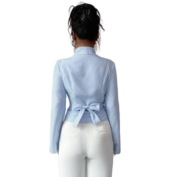 Damen Gestreifte Wickelbluse mit Schalkragen und taillierter Silhouette Drune