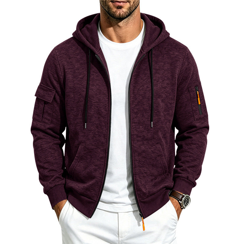 Herren Melierte Zip‑Hoodie‑Jacke mit Utility‑Ärmeltasche und Känguru‑Taschen Drune