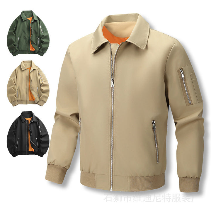 Herren Leichter Twill-Bomber mit kontrastierendem Futter, Reißverschlusstaschen und Ärmeltasche Drune