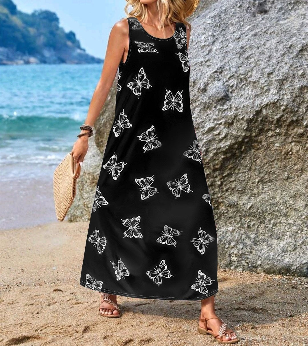 Damen Maxikleid mit einzigartigen Schmetterlingsdruck Drune
