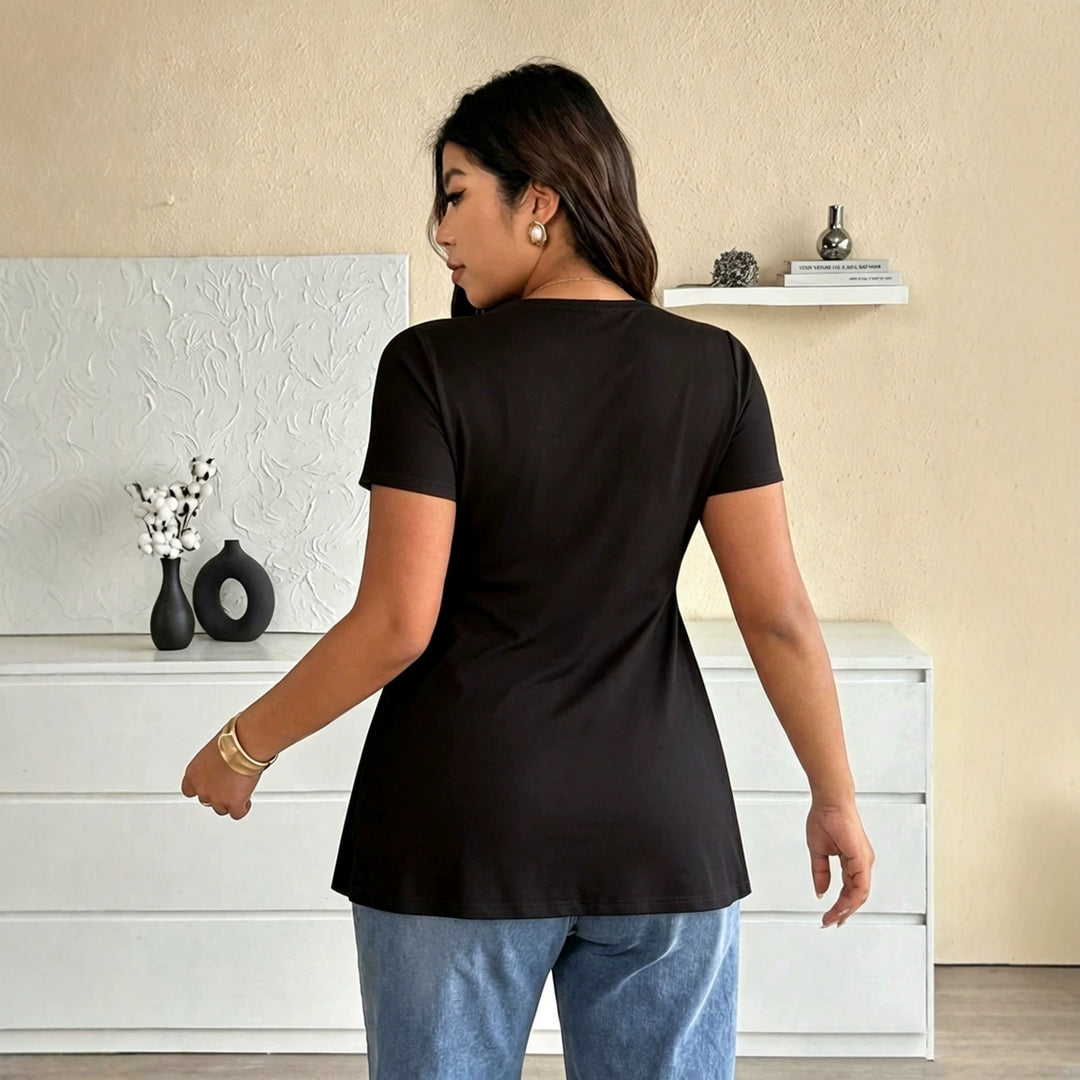 Damen Kurzarm-Bluse mit raffiniertem Wickeldesign und V-Ausschnitt Drune